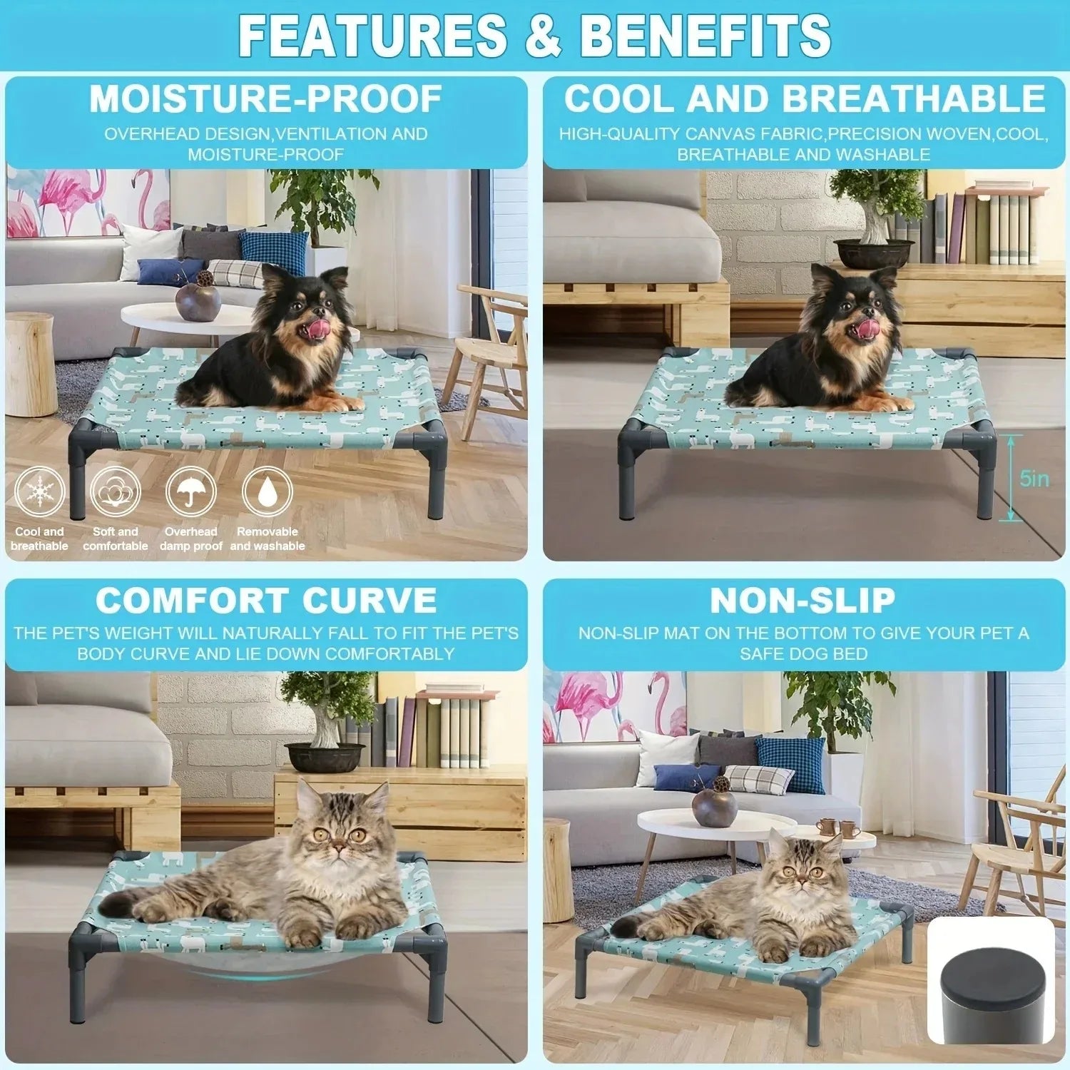 Folding Dog Bed Pet Camping Marching Bed Dog Bed Elevated Removable Washable Four Seasons Removable Dogs Cool Beds