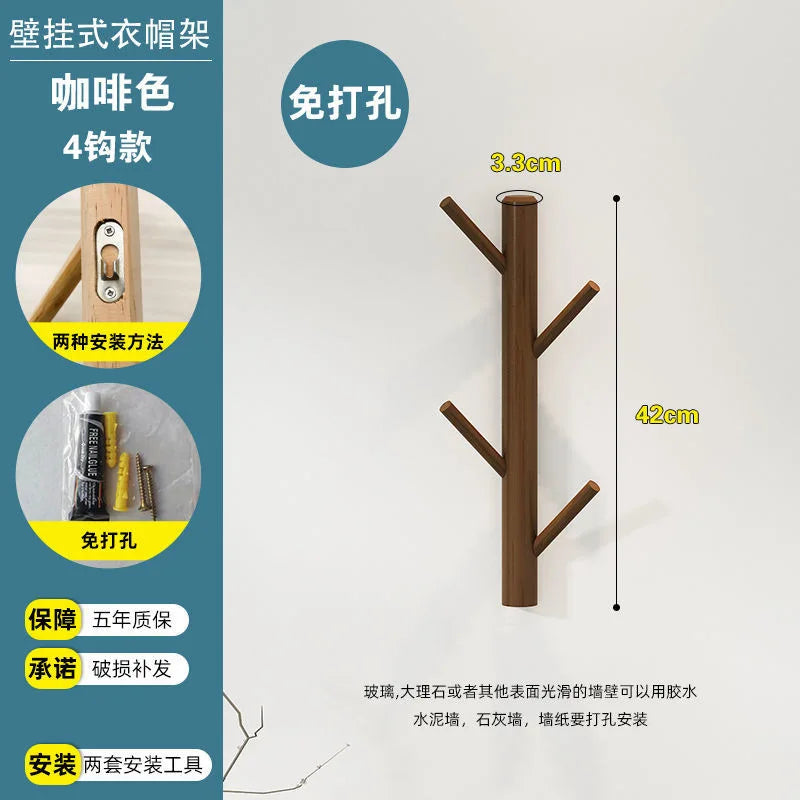 Branch Twig Solid Wood Wall Mounted Coat Rack Hanging Mounted Hanger Cabinet Furniture Bedroom Clothes Hats Bag Storage Rack