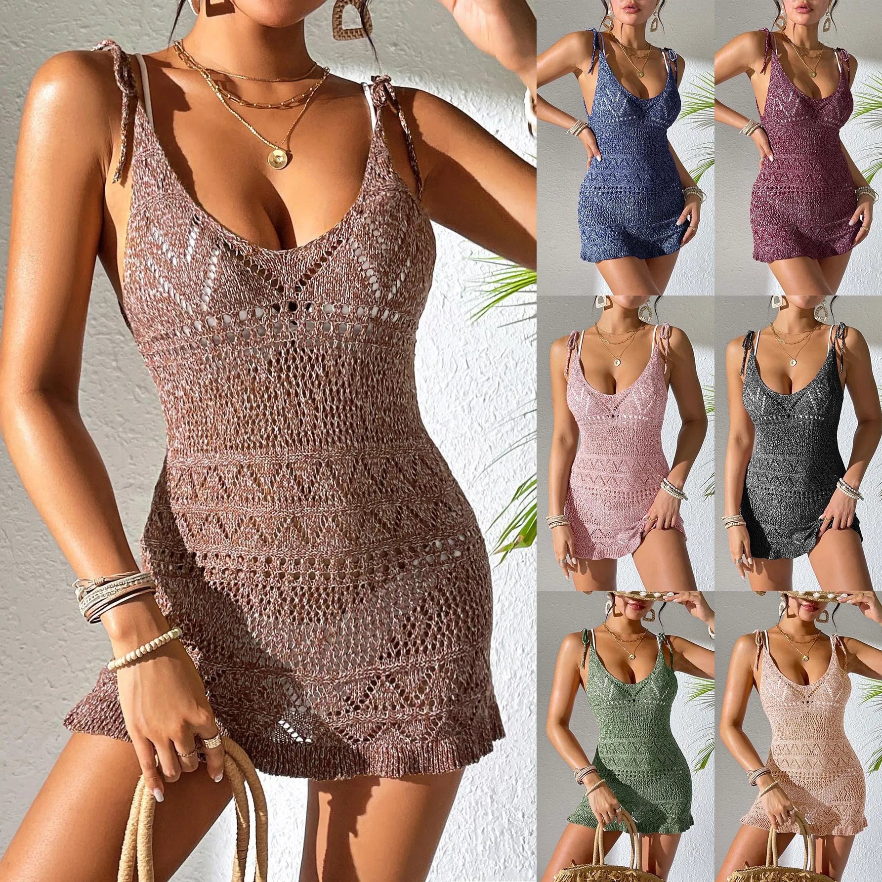 Beach dress, women's suspender dress, strap dress, high elasticity blended with fungus edge for vacation