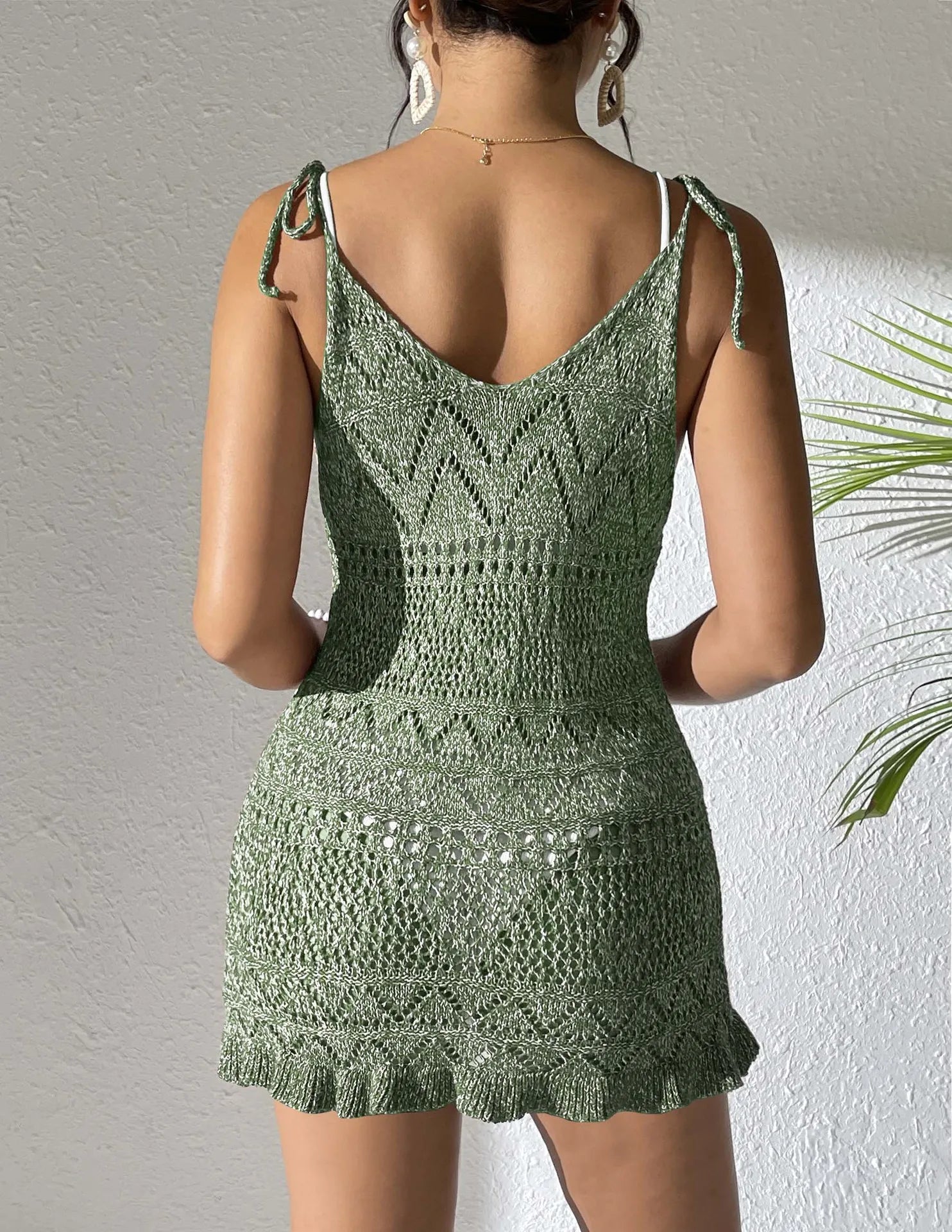 Beach dress, women's suspender dress, strap dress, high elasticity blended with fungus edge for vacation