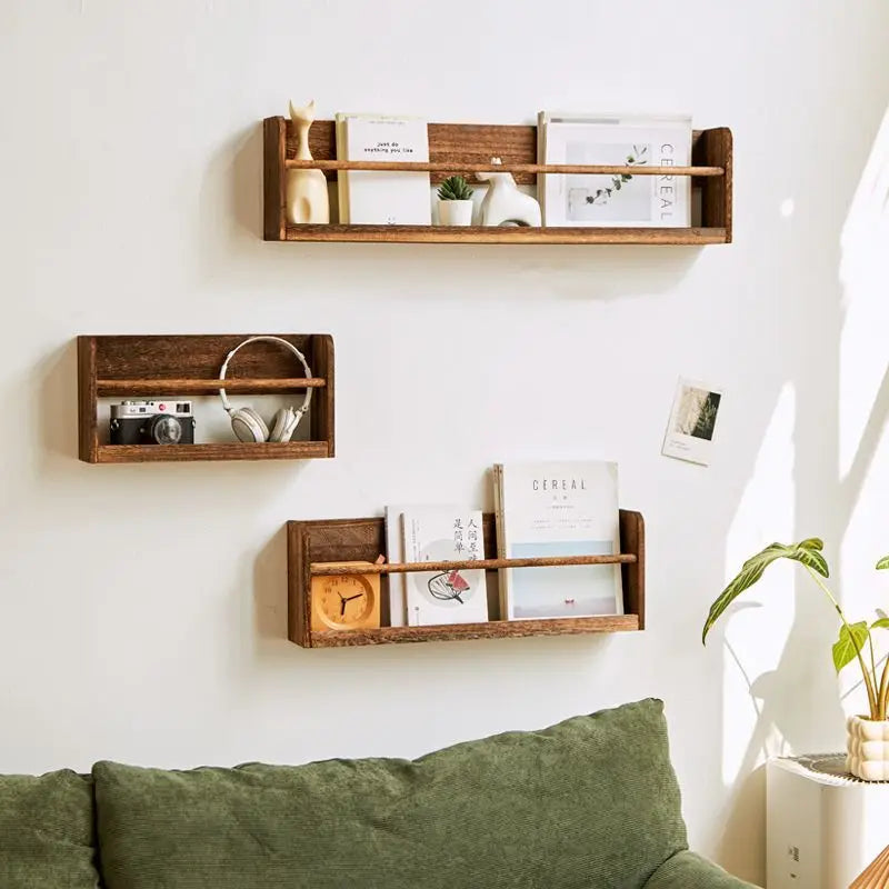 Solid Wood Wall Mounted Magazine Rack Book Shelf Over Door