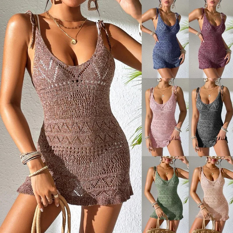 Beach dress, women's suspender dress, strap dress, high elasticity blended with fungus edge for vacation