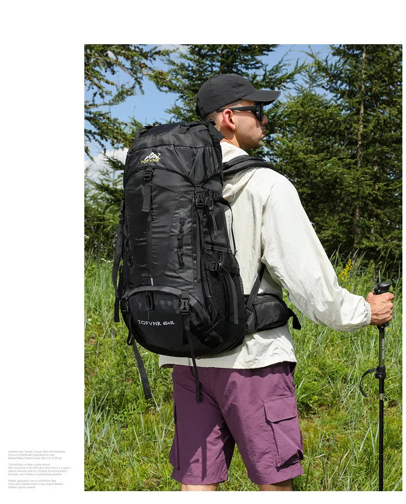 Outdoor Bag, Backpack, Mountaineering Bag, Hiking Sports Bag, Water-Repellent Backpack, Large-Capacity Travel Backpack