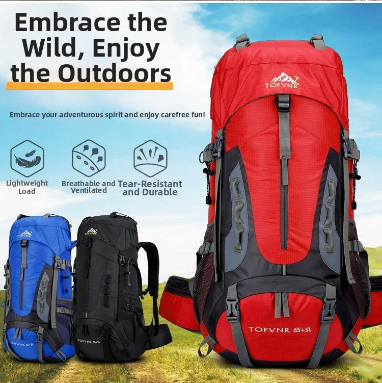 Outdoor Bag, Backpack, Mountaineering Bag, Hiking Sports Bag, Water-Repellent Backpack, Large-Capacity Travel Backpack