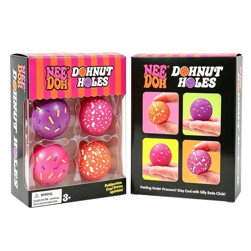 Schylling Needoh Dohnut Holes 4Pcs 6 Pack Squishy Balls Squeeze Decompression Mini Portable Office Anxiety Relief Sensory Toys