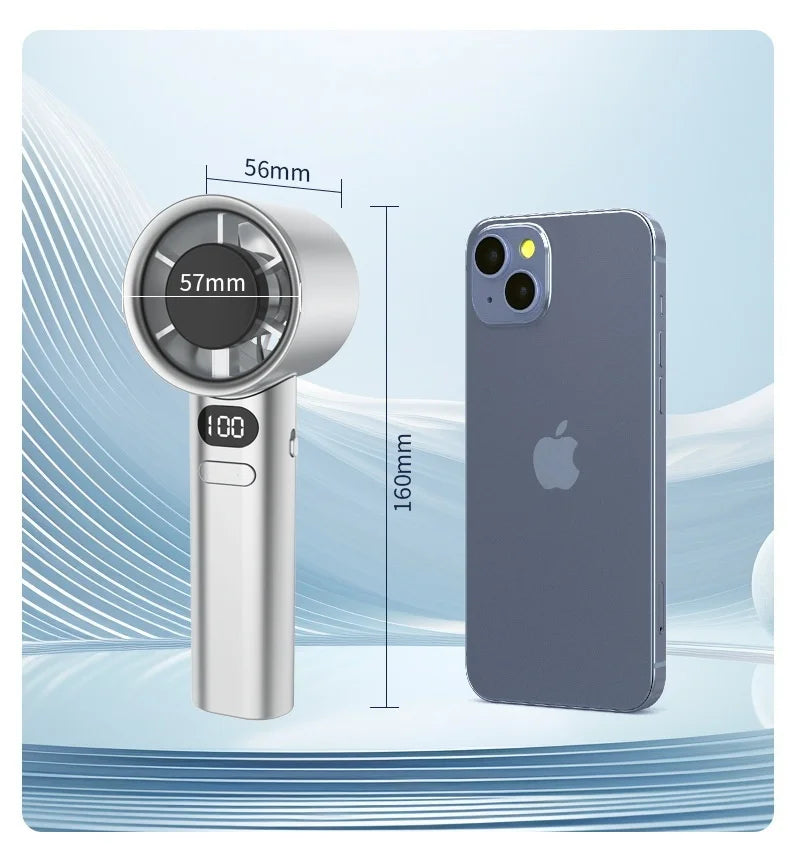 HOMEFISH Portable Handheld Fan USB Rechargeable Bladeless High-Speed Electric Cooling Fan for Personal Use