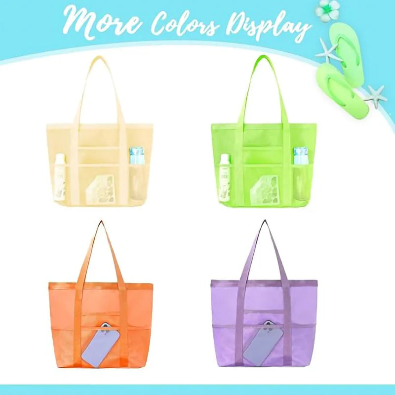 Beach Bag Large Capacity Mesh Swim Bag with Pockets Multifunctional Beach Bag Travel Tote Shoulder Swimwear Storage Bag