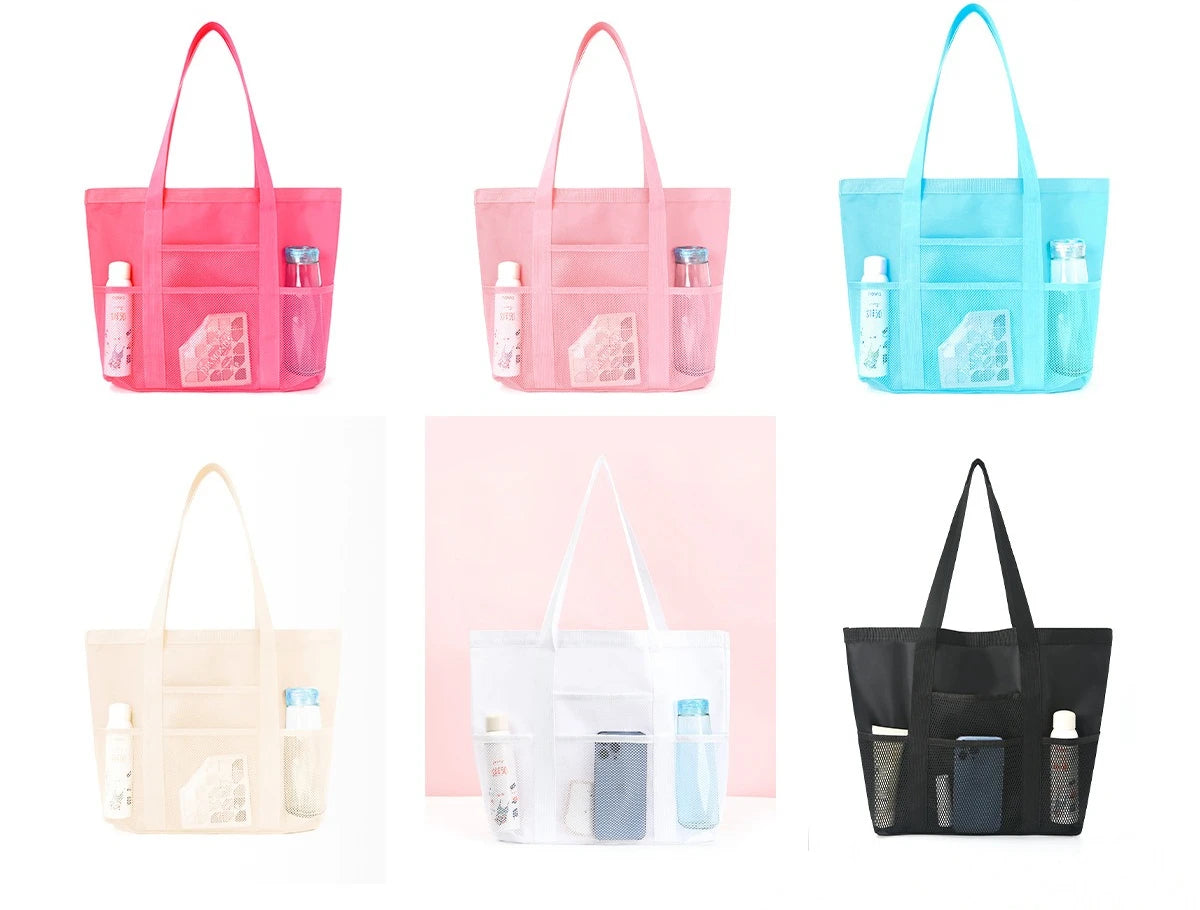 Beach Bag Large Capacity Mesh Swim Bag with Pockets Multifunctional Beach Bag Travel Tote Shoulder Swimwear Storage Bag