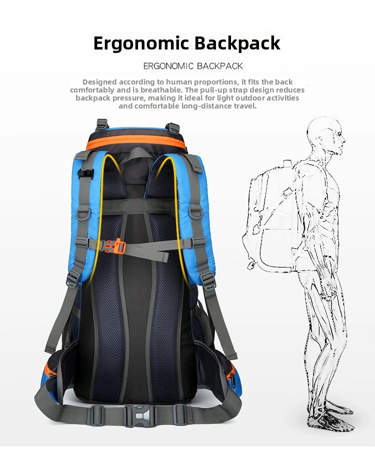 Outdoor Bag, Backpack, Mountaineering Bag, Hiking Sports Bag, Water-Repellent Backpack, Large-Capacity Travel Backpack