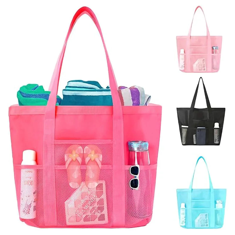 Beach Bag Large Capacity Mesh Swim Bag with Pockets Multifunctional Beach Bag Travel Tote Shoulder Swimwear Storage Bag