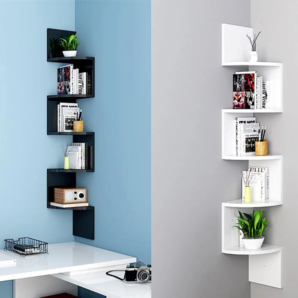 【Breeins】Wooden Zigzag Floating Corner Shelves Multi Tier Storage Organizer Shelf For Home Office
