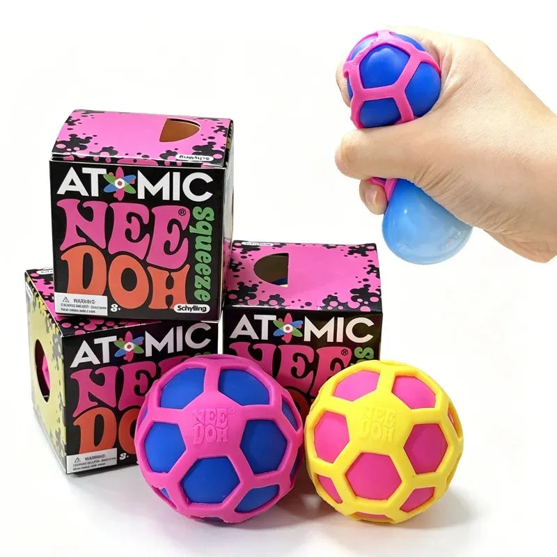 Needoh Atomic Squeeze Ball Fidget Relief Sensory Toy Hollow Grid Design Outer Shell Tactile Carry Anti-stress Squeeze ADHD Toy