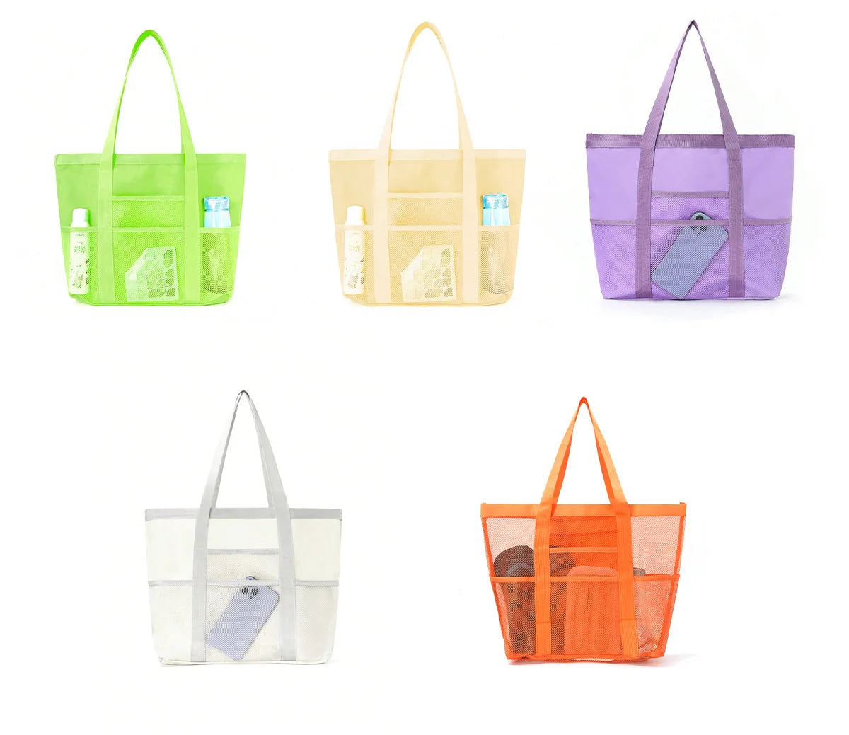 Beach Bag Large Capacity Mesh Swim Bag with Pockets Multifunctional Beach Bag Travel Tote Shoulder Swimwear Storage Bag