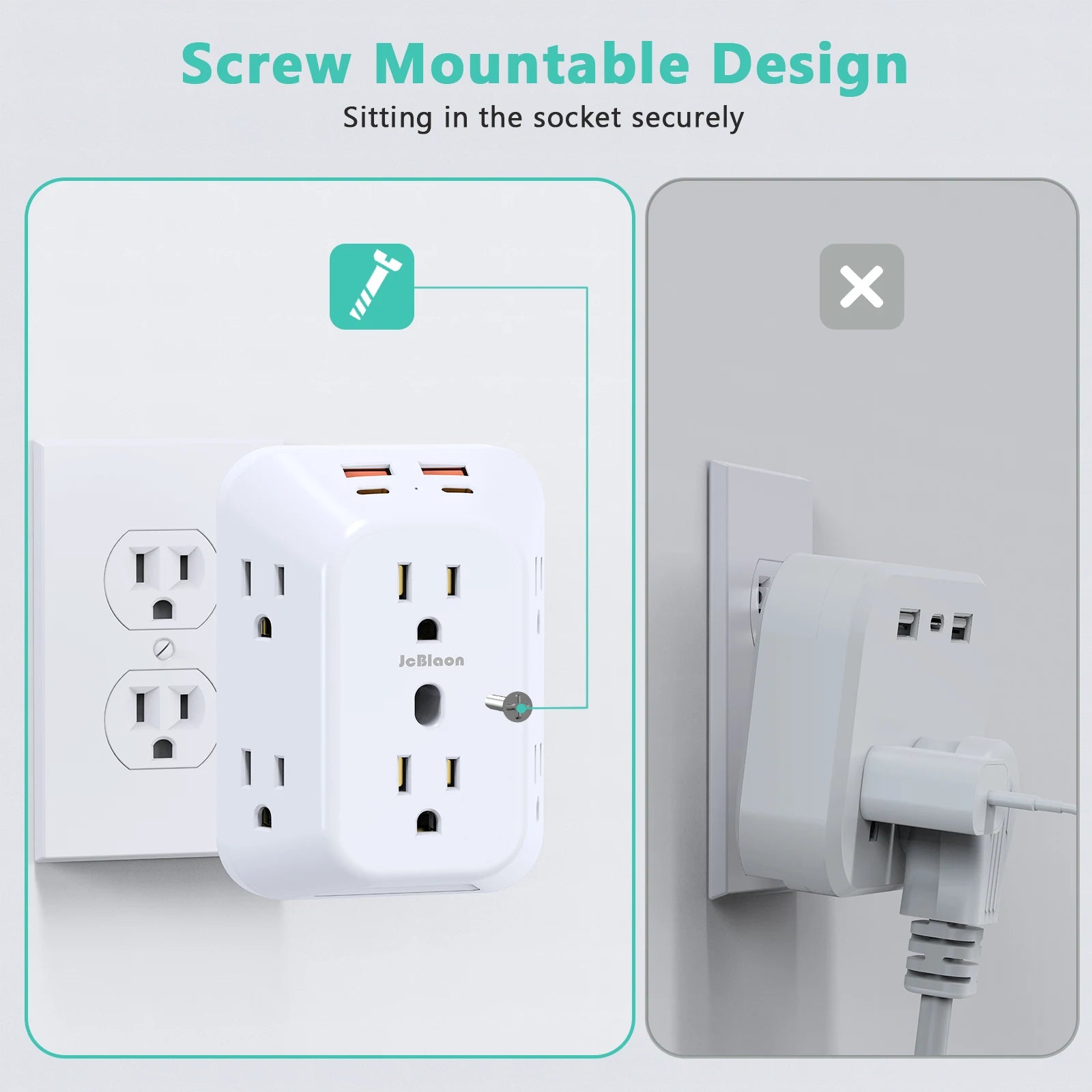 Power Strip USB Wall Charger Surge Protector with 6 Outlet Extender 4 USB Charging Ports (2A2C) , Wall Adapter Spaced for Home