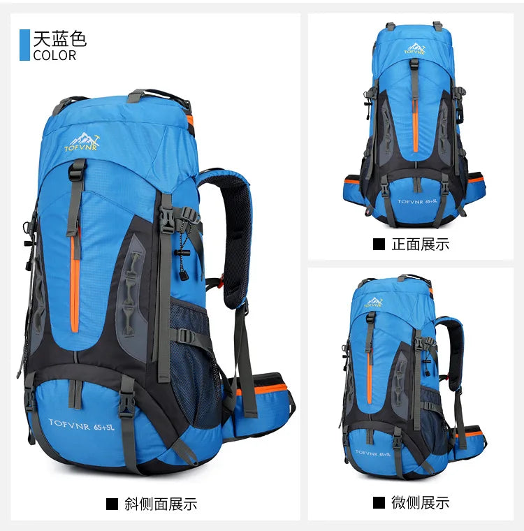 Outdoor Bag, Backpack, Mountaineering Bag, Hiking Sports Bag, Water-Repellent Backpack, Large-Capacity Travel Backpack