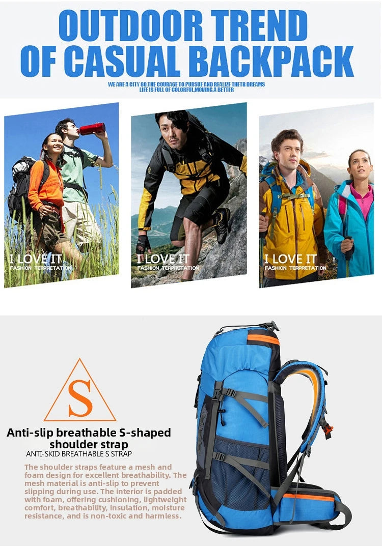 Outdoor Bag, Backpack, Mountaineering Bag, Hiking Sports Bag, Water-Repellent Backpack, Large-Capacity Travel Backpack