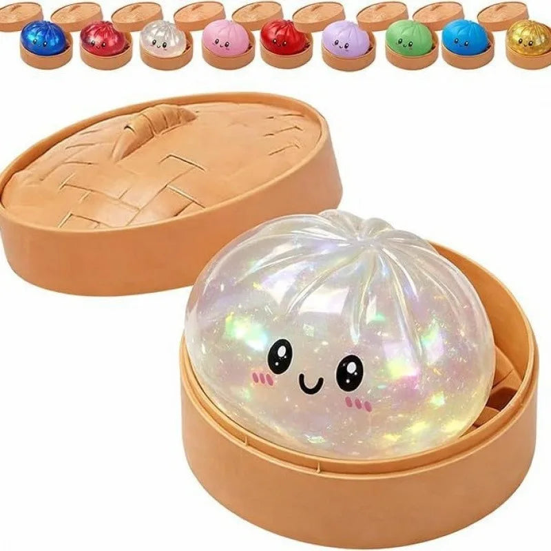Glitter Dumpling Toy 1-12Pcs Dumpling Squishy with Box Dumplings Sensory Squeeze Toy for Stress Relief Birthday Gifts