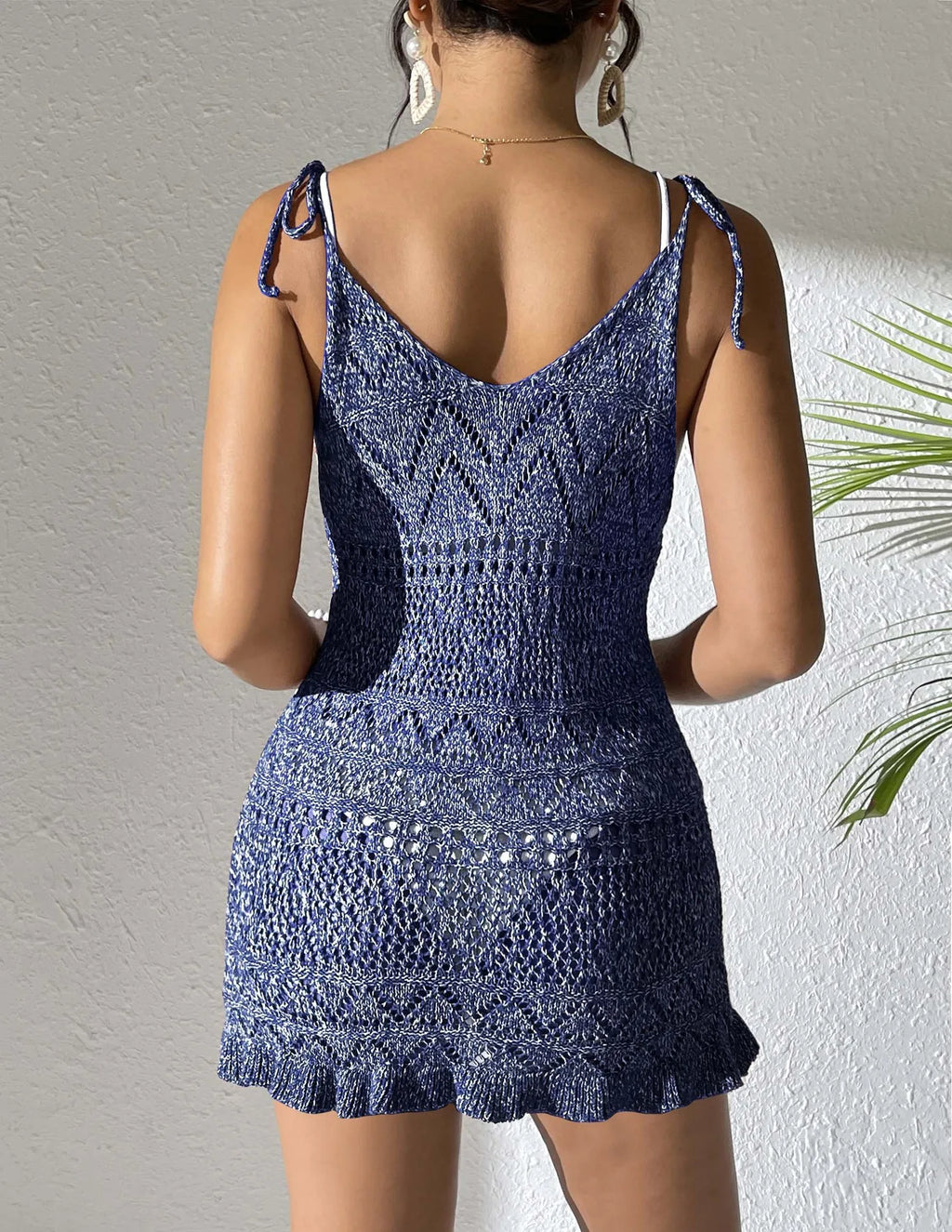 Beach dress, women's suspender dress, strap dress, high elasticity blended with fungus edge for vacation