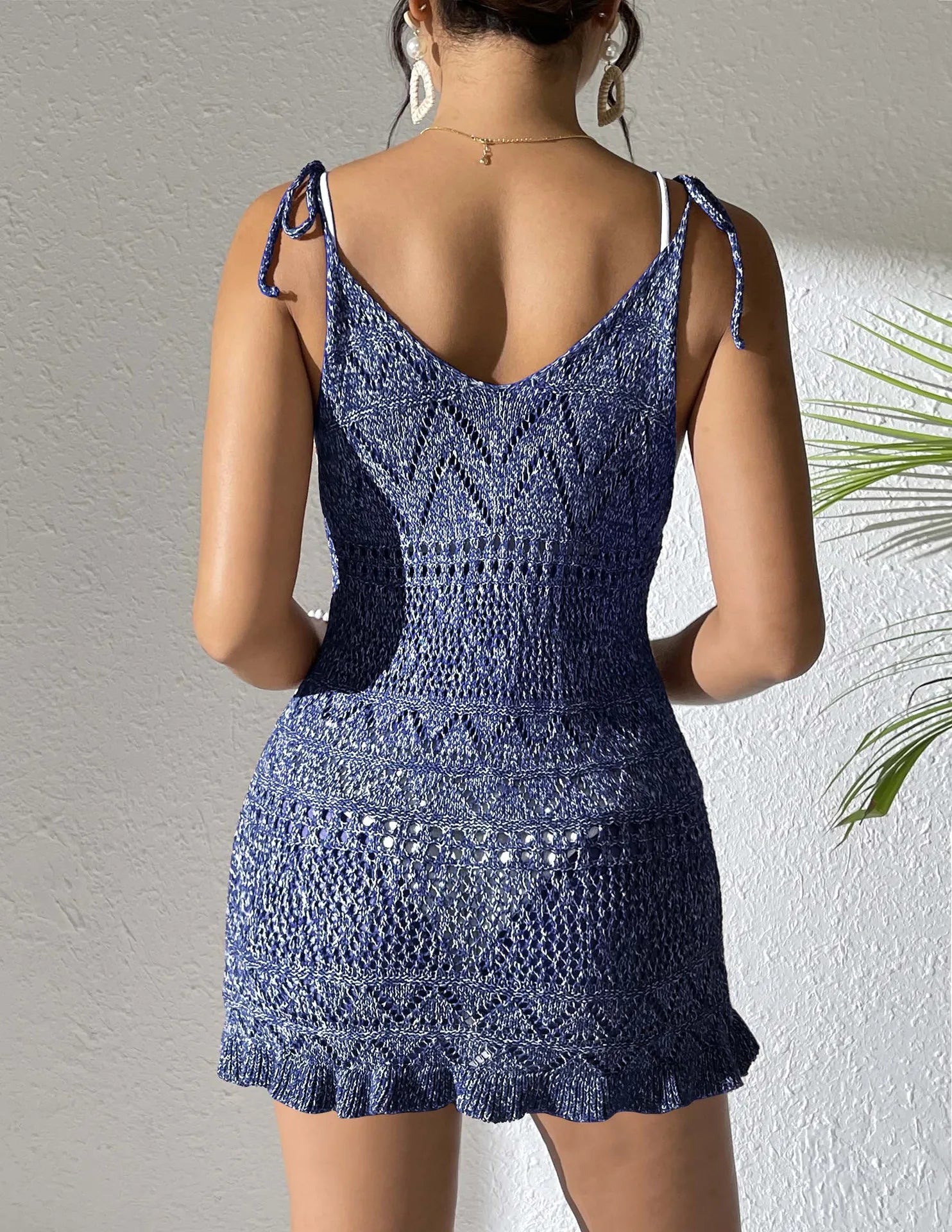 Beach dress, women's suspender dress, strap dress, high elasticity blended with fungus edge for vacation