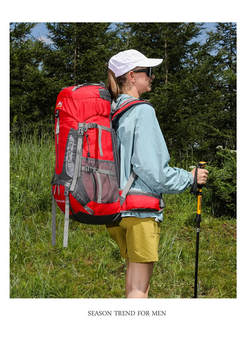 Outdoor Bag, Backpack, Mountaineering Bag, Hiking Sports Bag, Water-Repellent Backpack, Large-Capacity Travel Backpack