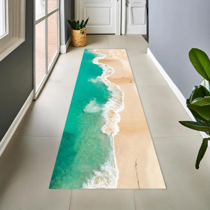 Beach Carpet Mat Rug Blue Ocean Wave Design Home Decoration Floor Mat for Hallway Bedroom Living Room Interior Decor