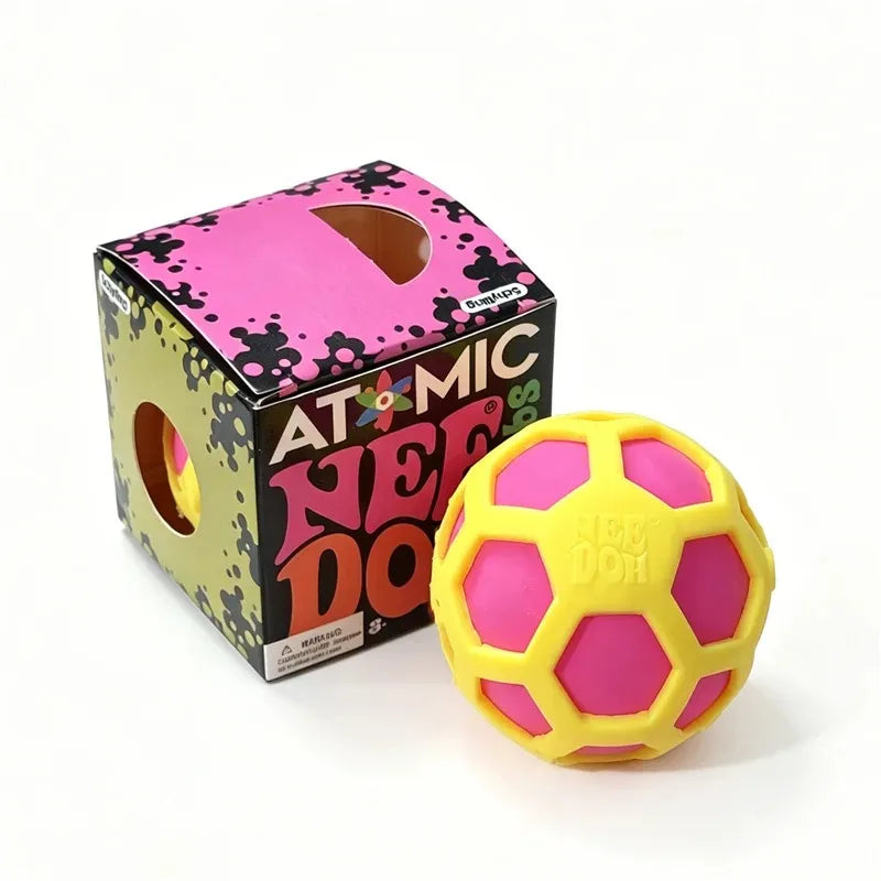 Needoh Atomic Squeeze Ball Fidget Relief Sensory Toy Hollow Grid Design Outer Shell Tactile Carry Anti-stress Squeeze ADHD Toy