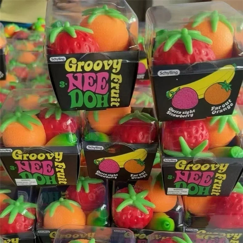 Schylling Needoh Groovy Strawberry Banana Orange Flour Filler Fruit Squishy Stress Toys Fast Rising Anxiety Relief Sensory Toy