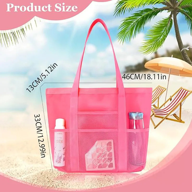 Beach Bag Large Capacity Mesh Swim Bag with Pockets Multifunctional Beach Bag Travel Tote Shoulder Swimwear Storage Bag