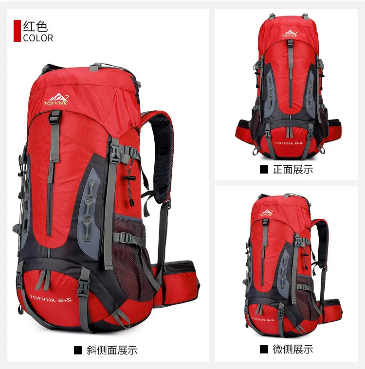 Outdoor Bag, Backpack, Mountaineering Bag, Hiking Sports Bag, Water-Repellent Backpack, Large-Capacity Travel Backpack