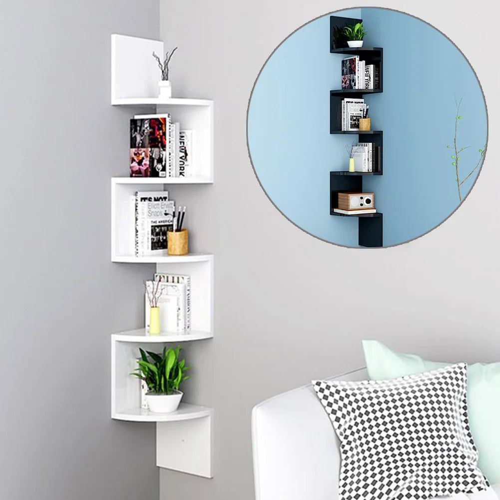 【Breeins】Wooden Zigzag Floating Corner Shelves Multi Tier Storage Organizer Shelf For Home Office