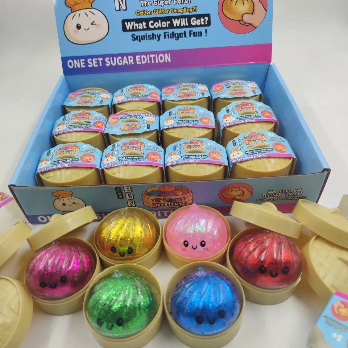 Glitter Dumpling Toy 1-12Pcs Dumpling Squishy with Box Dumplings Sensory Squeeze Toy for Stress Relief Birthday Gifts