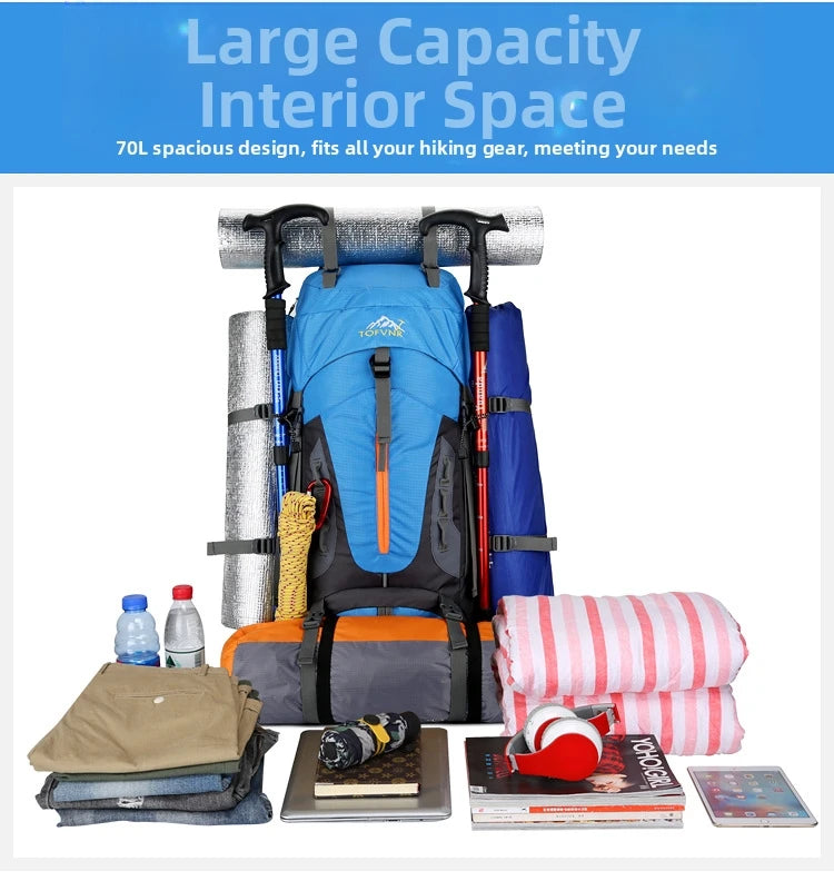 Outdoor Bag, Backpack, Mountaineering Bag, Hiking Sports Bag, Water-Repellent Backpack, Large-Capacity Travel Backpack
