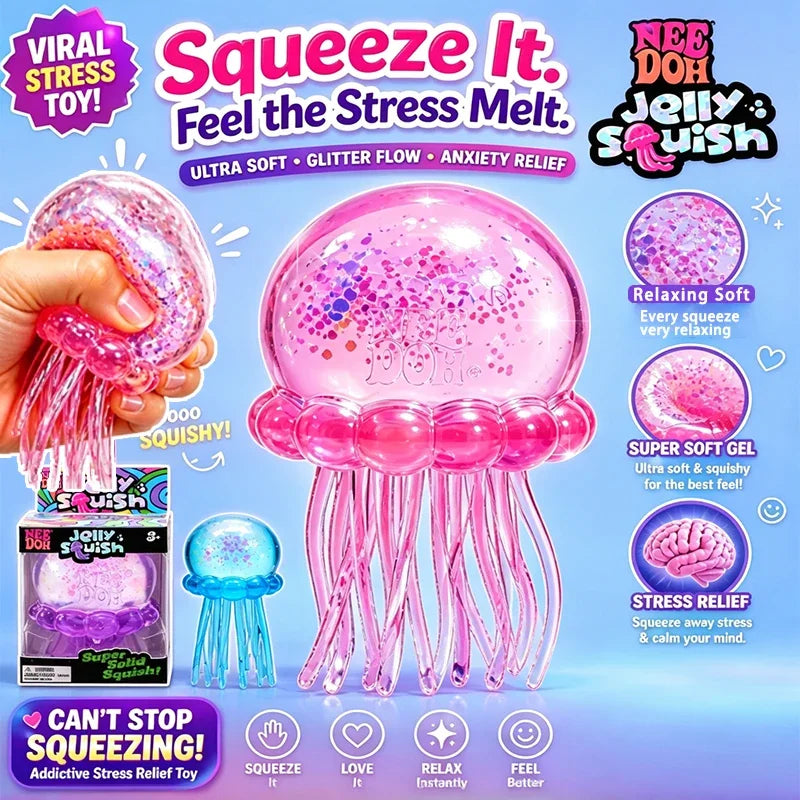 Squishies Needoh Fuzz Ball Jellyfish Squishy 3 Styles Color Soft Stress Relief Toy Cute Relaxing Squeeze Sensory Toy