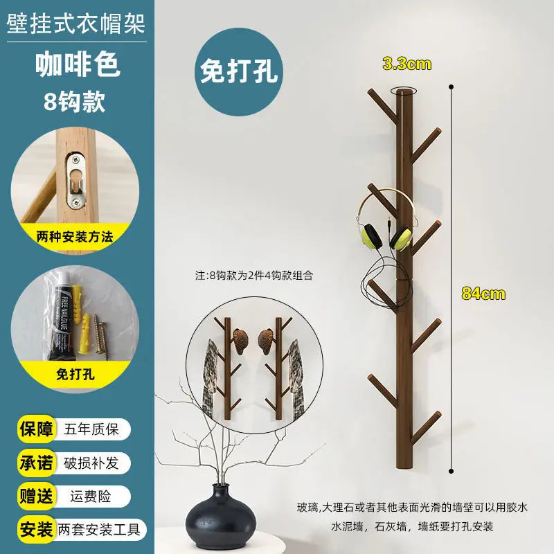 Branch Twig Solid Wood Wall Mounted Coat Rack Hanging Mounted Hanger Cabinet Furniture Bedroom Clothes Hats Bag Storage Rack