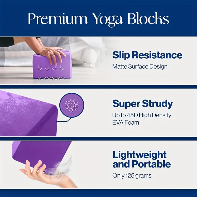 3PCS includes 2 yoga Blocks 1 resistance bands. High-density EVA mats, TPE stretch bands. for beginner yoga, stretching exercise