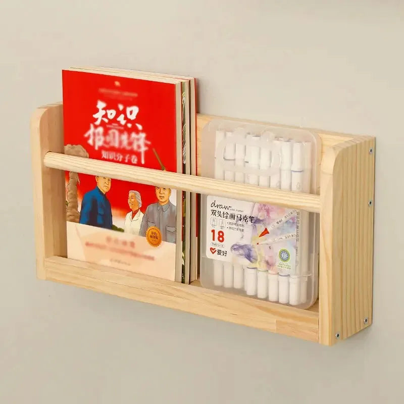 Solid Wood Wall Mounted Magazine Rack Book Shelf Over Door