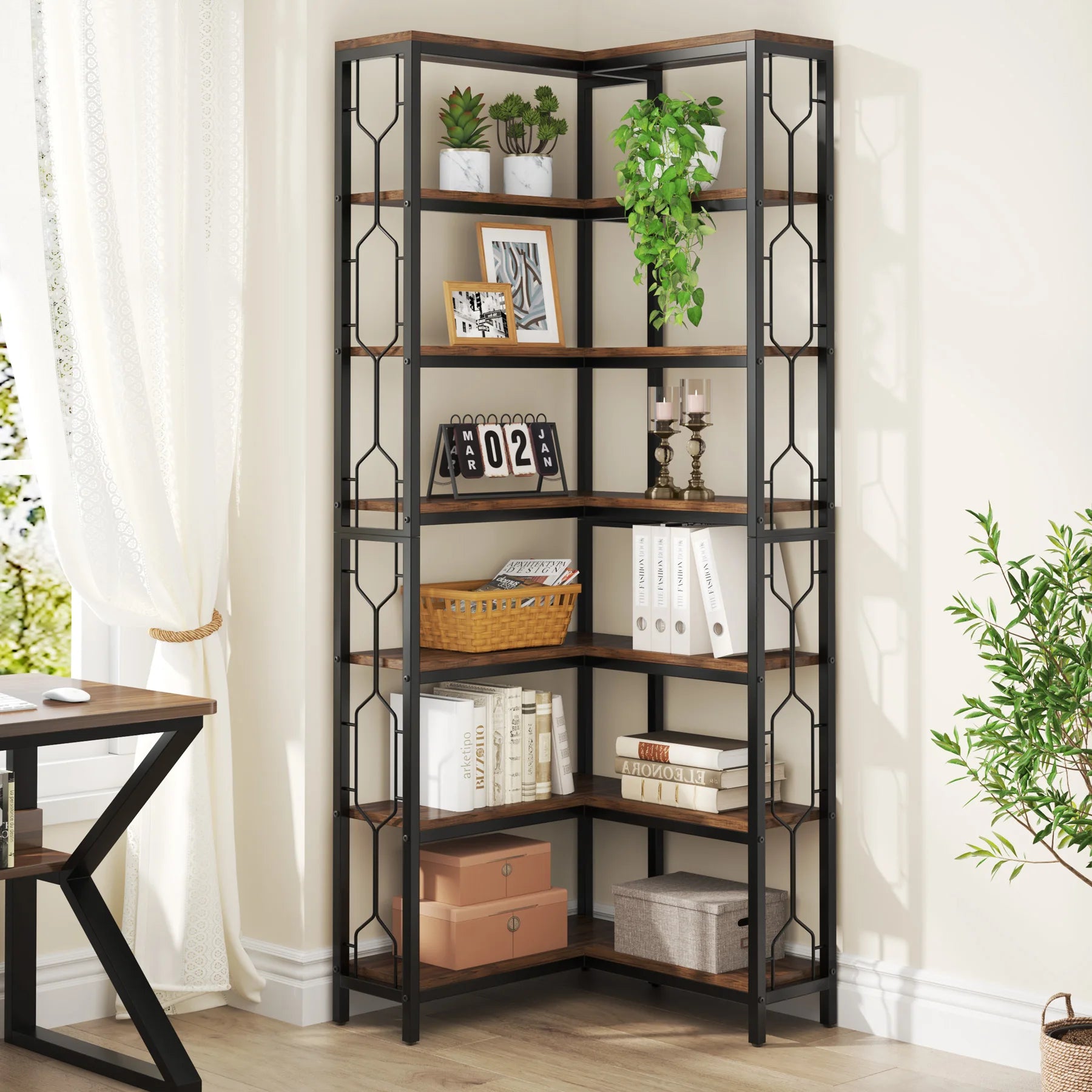 Tribesigns Corner Shelf, 7-Tier Industrial Corner Bookshelf
