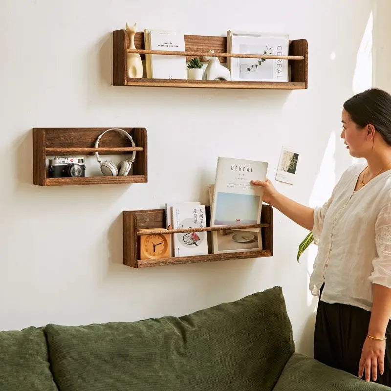 Solid Wood Wall Mounted Magazine Rack Book Shelf Over Door