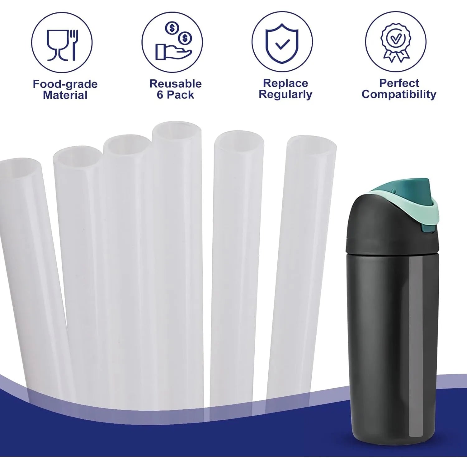 Straws for 16oz Owala Kids Freesip Water Bottle, Replacement Straws for Owala 16 OZ, with Cleaning Brush