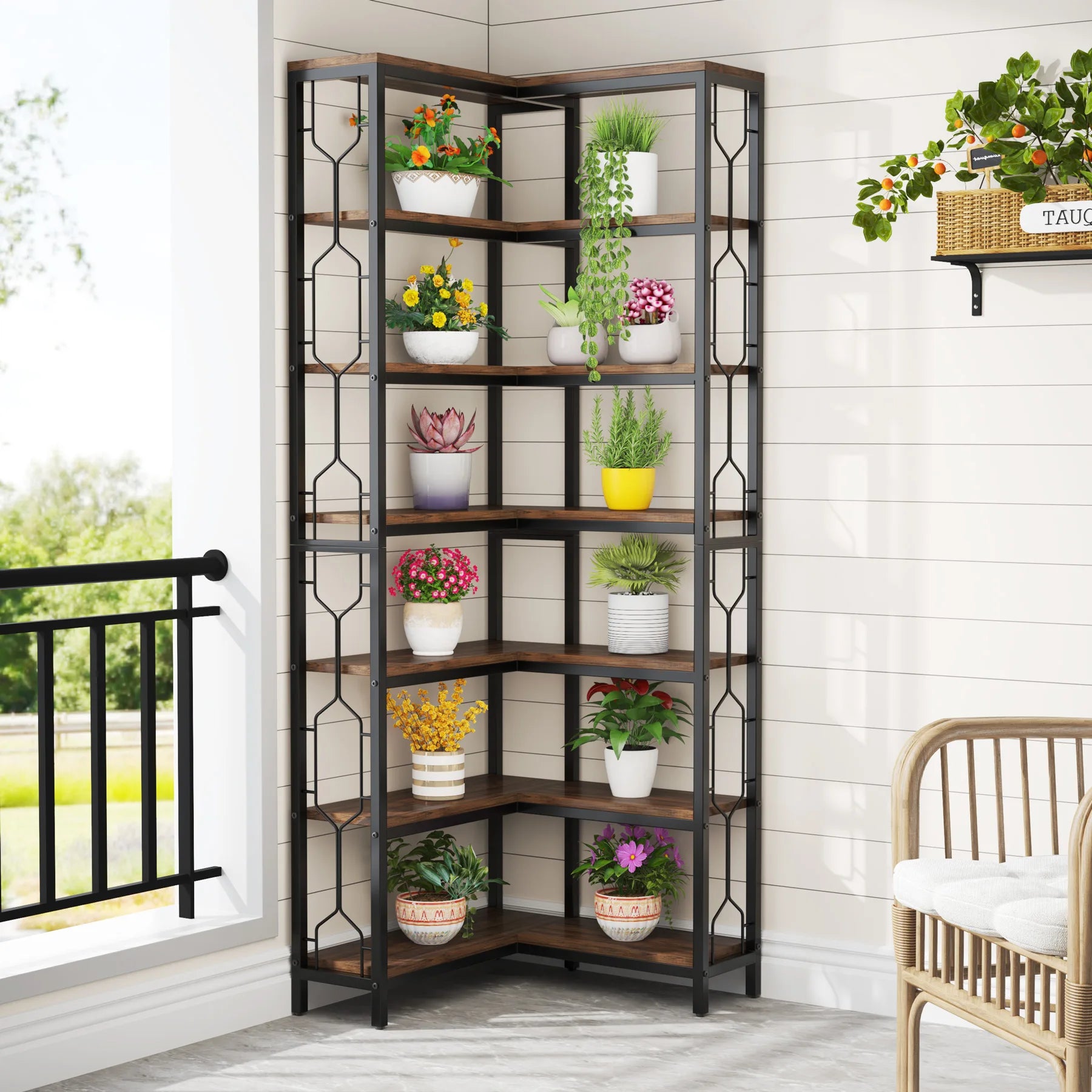 Tribesigns Corner Shelf, 7-Tier Industrial Corner Bookshelf