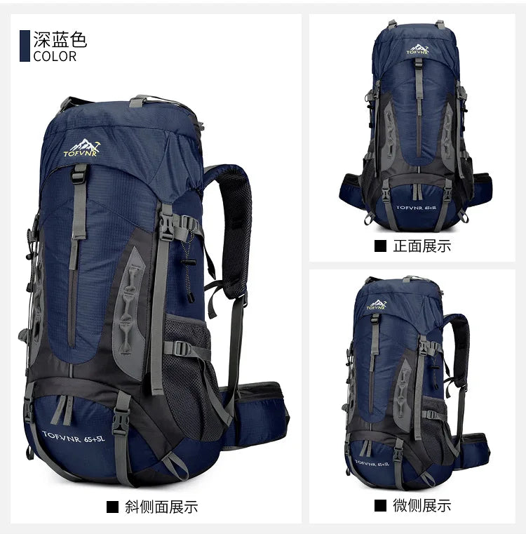 Outdoor Bag, Backpack, Mountaineering Bag, Hiking Sports Bag, Water-Repellent Backpack, Large-Capacity Travel Backpack
