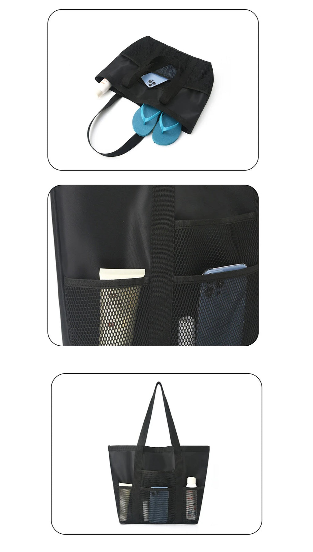 Beach Bag Large Capacity Mesh Swim Bag with Pockets Multifunctional Beach Bag Travel Tote Shoulder Swimwear Storage Bag