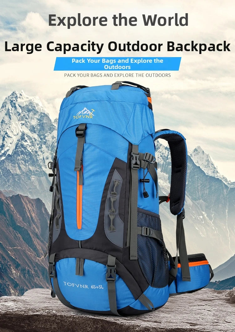 Outdoor Bag, Backpack, Mountaineering Bag, Hiking Sports Bag, Water-Repellent Backpack, Large-Capacity Travel Backpack