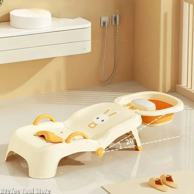 Foldable Children Hair Washing Recliner Baby Home Shampoo Bed Hair Wash Stool for Girls Children Babies Bathroom Accessories