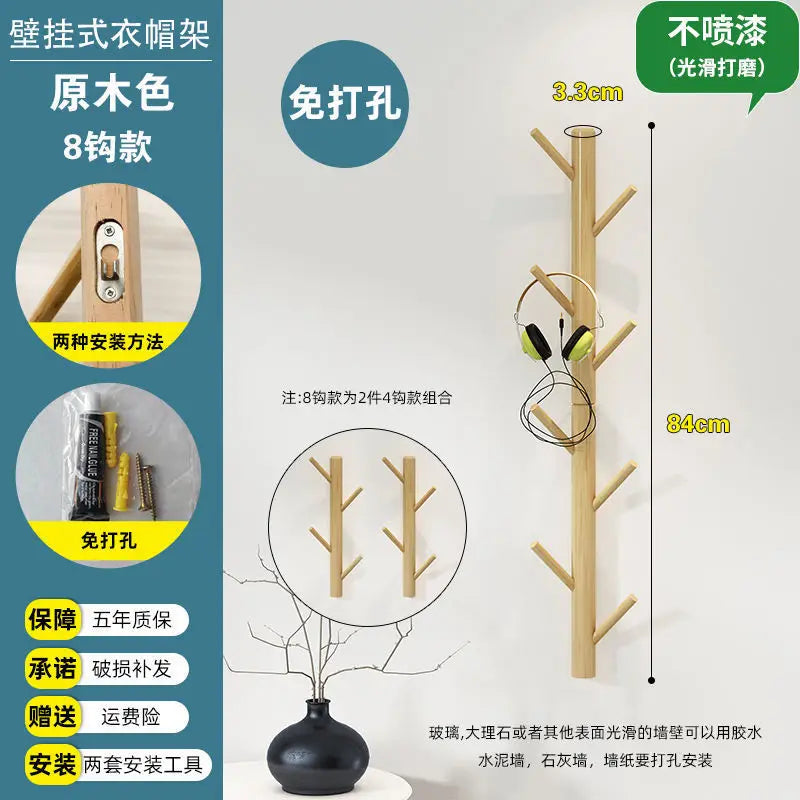 Branch Twig Solid Wood Wall Mounted Coat Rack Hanging Mounted Hanger Cabinet Furniture Bedroom Clothes Hats Bag Storage Rack