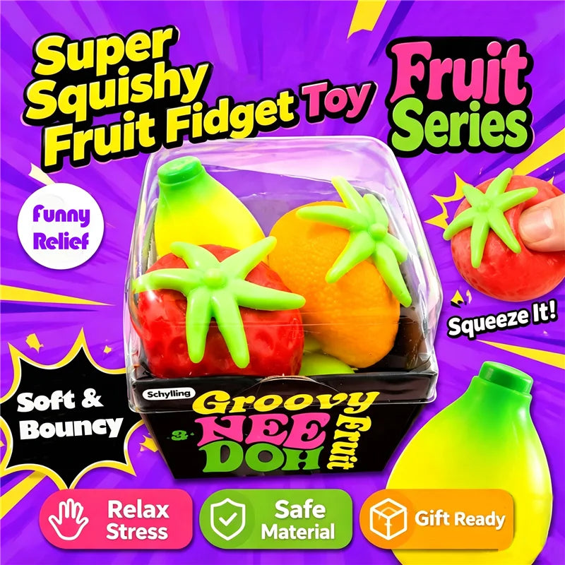 Schylling Needoh Groovy Strawberry Banana Orange Flour Filler Fruit Squishy Stress Toys Fast Rising Anxiety Relief Sensory Toy