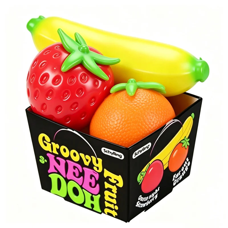Schylling Needoh Groovy Strawberry Banana Orange Flour Filler Fruit Squishy Stress Toys Fast Rising Anxiety Relief Sensory Toy