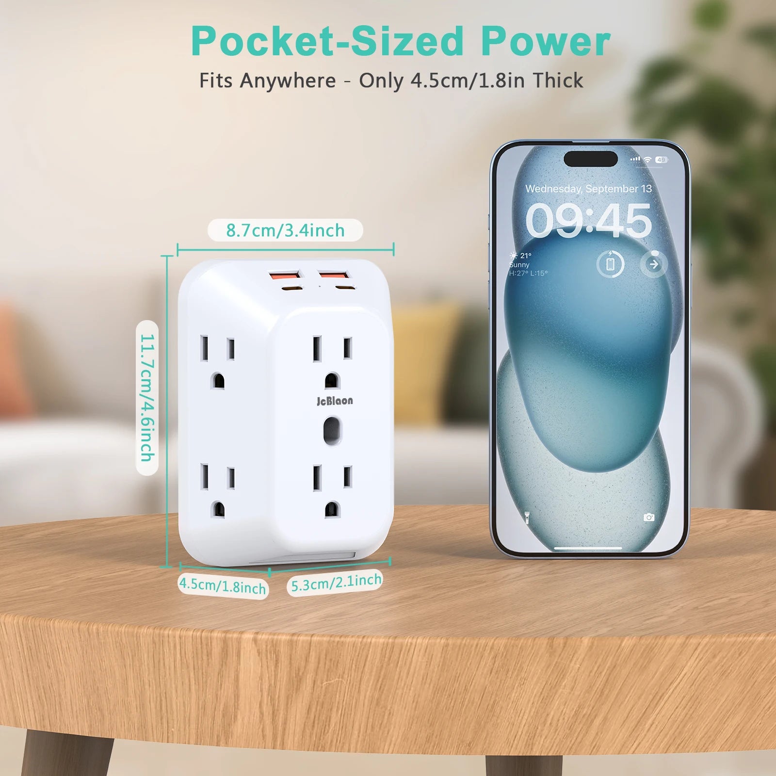 Power Strip USB Wall Charger Surge Protector with 6 Outlet Extender 4 USB Charging Ports (2A2C) , Wall Adapter Spaced for Home