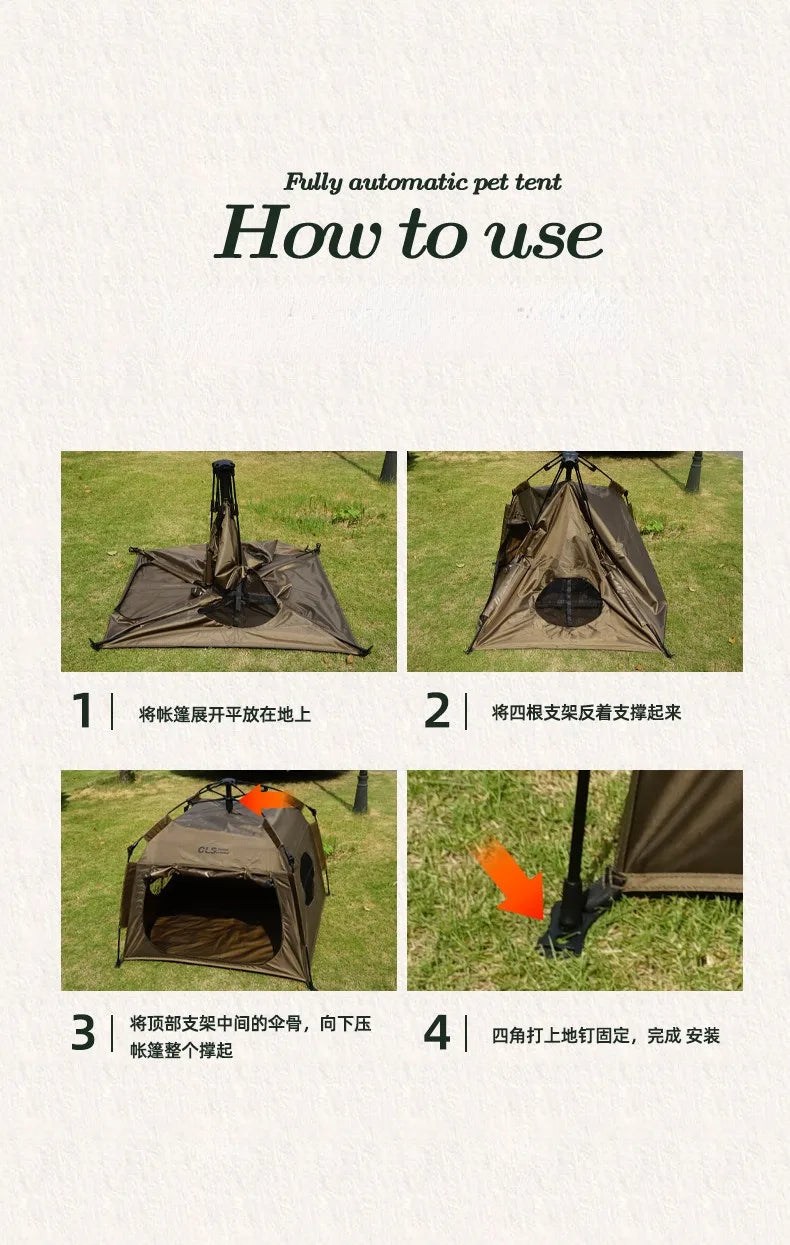 Pet tent, outdoor home, fully automatic folding cat and dog shelter, rain and sun protection, portable car Camping Tent