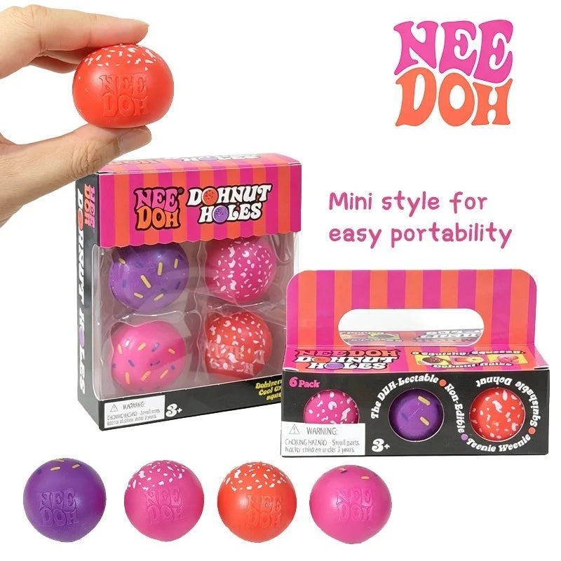 Schylling Needoh Dohnut Holes 4Pcs 6 Pack Squishy Balls Squeeze Decompression Mini Portable Office Anxiety Relief Sensory Toys